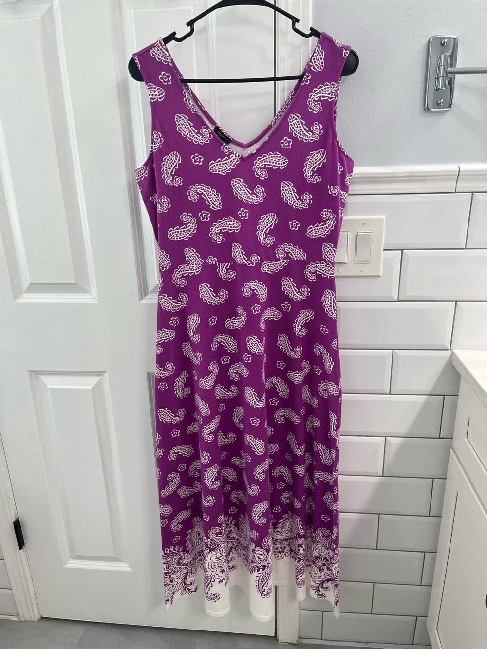 Talbots Purple Paisley V-Neck Midi Dress